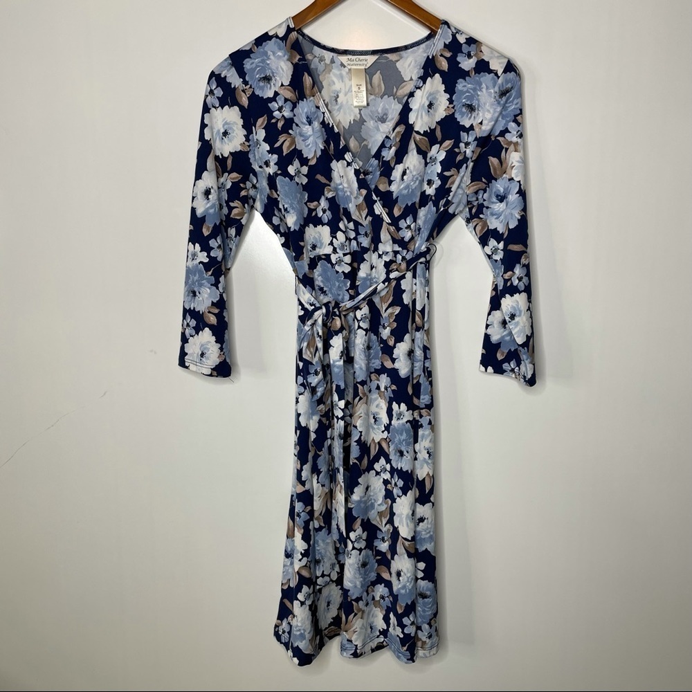Ma Cherie Maternity Blue Floral Dress Nursing Friendly‎ Small
